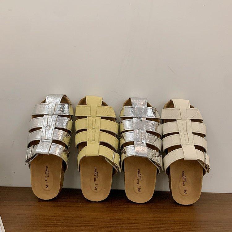 Thick-bottomed bag head slippers for women to wear 2025 summer models for pregnant women, flat-bottomed breathable pig cage sandals, lazy people pe