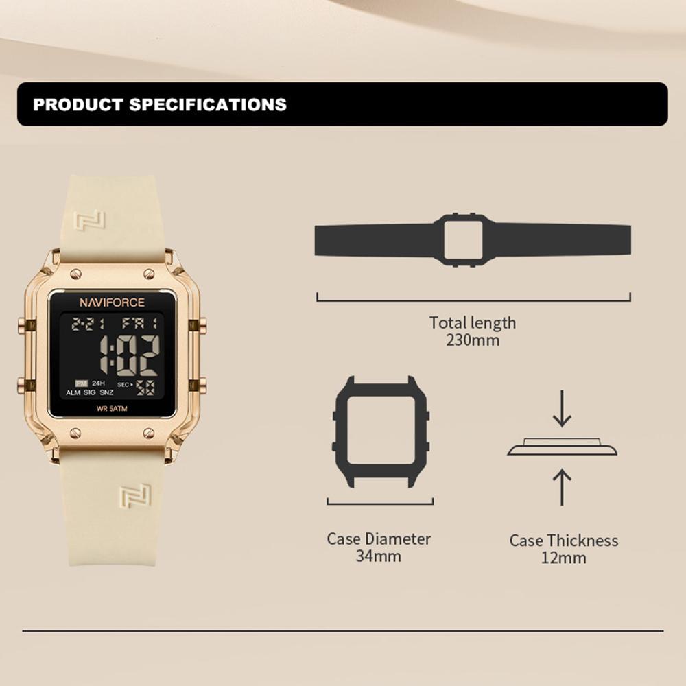NAVIFORCE Women's Casual DIgital Watch Day Date Night Pattern Waterproof Alarm Silicone Strap Lady Girls Fashion Accessories Watch NF6105