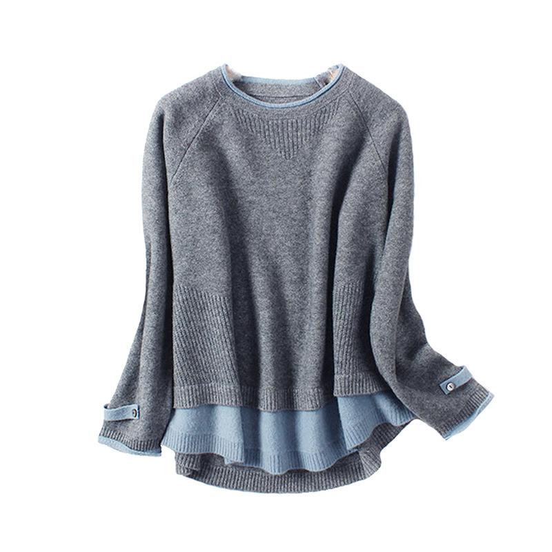 

Осень и зима Женский ленивый ветер Старший чувство темперамента в нижней части ложный двухкомпонентный трикотаж XL серый