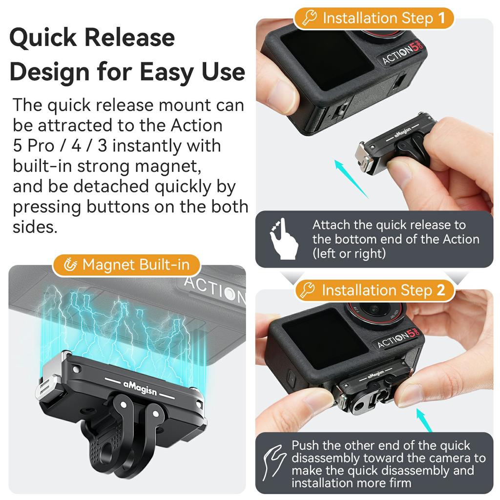 AMAGISN Magnetic Quick Release Mount For GoPro Hero 5 4 3 Metal Base Camera Adapter Accessory