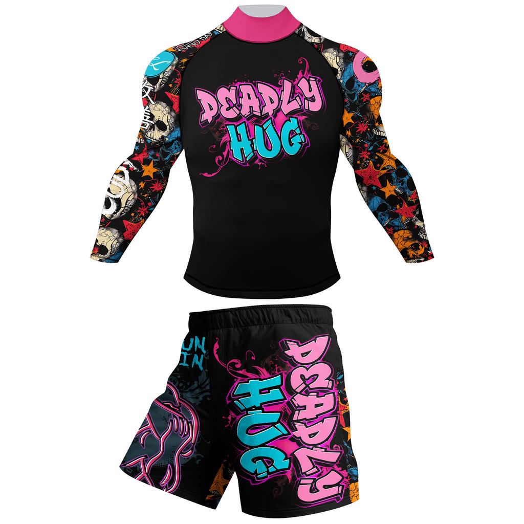 Cody Lundin Nye Designs Specialfremstillede Kortærmede Polyester Strækbare Rash Guards Shorts MMA BJJ Sæt Med Elastisk Linning