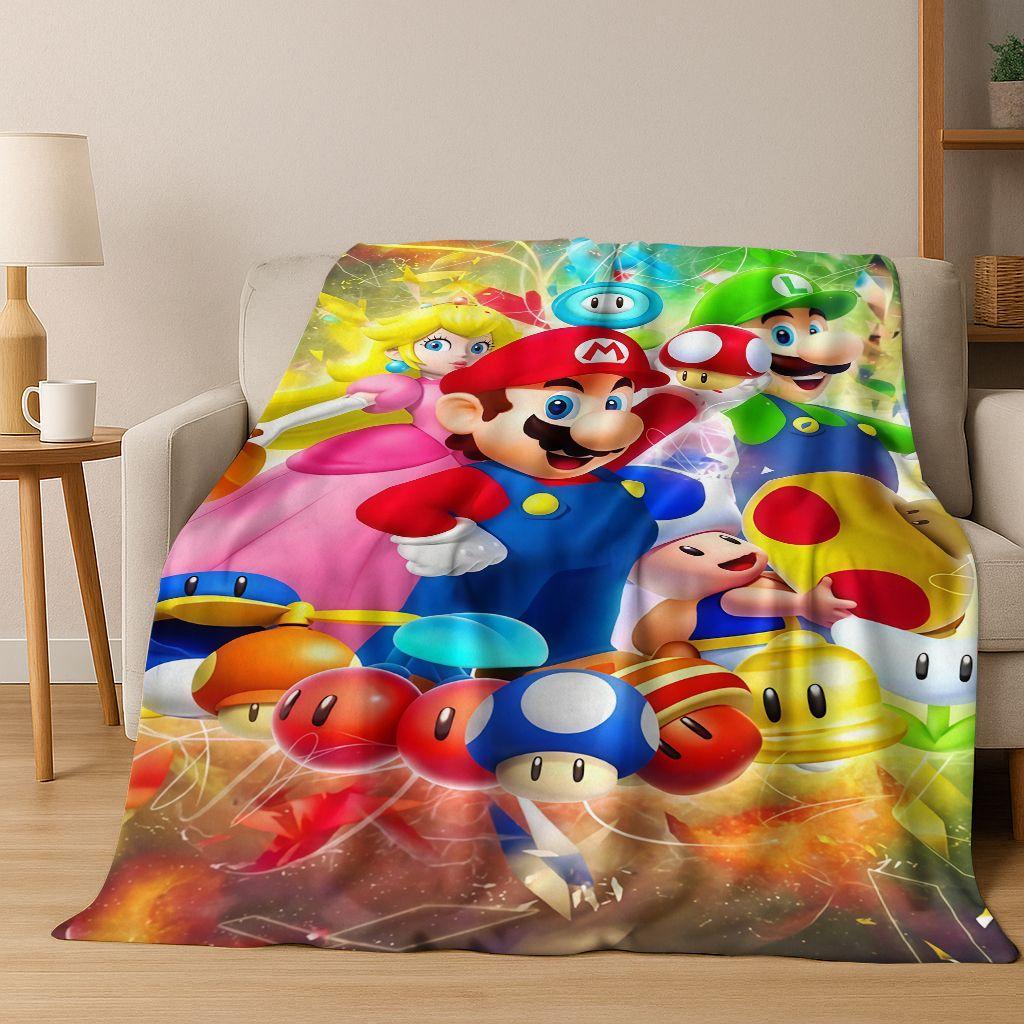 26 Style Mario Cartoon Gift Flannel Blanket,Warm and Cozy Soft Throw Blanket for Home Bedroom Bed Sofa Travel Picnic Cover Kids