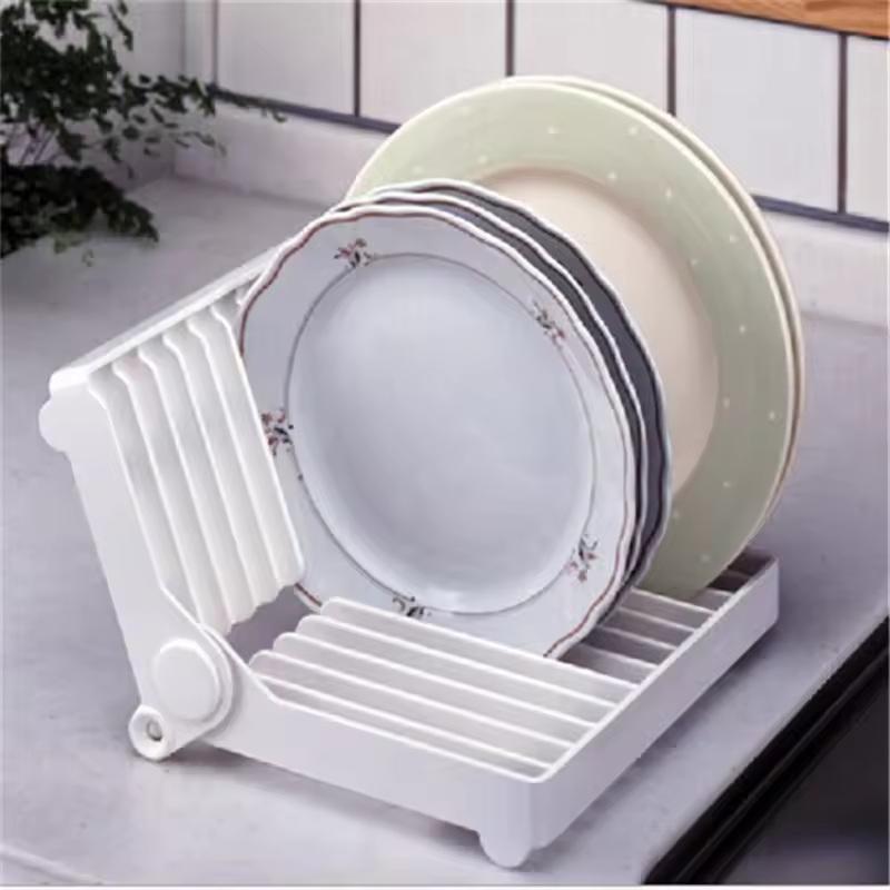 Foldable Dish Drainer Rack Rust Resistant Kitchen Organizer Compact Plate Holder for RV Camper Van Use