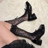 Ballet-Style Bow Mid-Calf Socks Women Summer Thin Hollow-Out Lace Slouch Socks