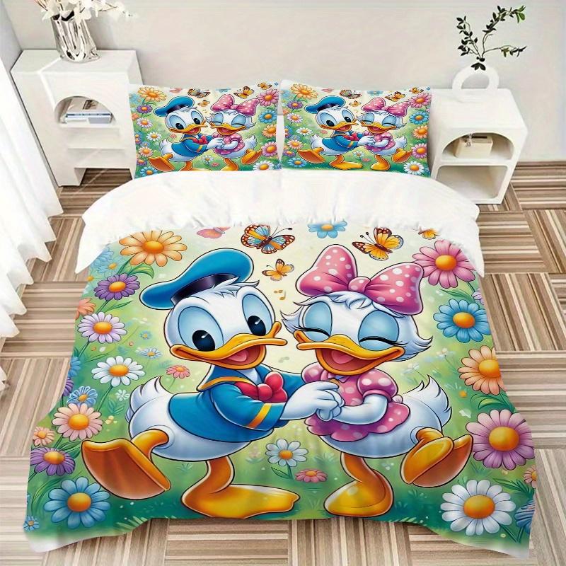 3pcs Adorable Daisy Donald Duck Printed Bedding Set, Soft and Comfortable Quilt Cover for Bedroom, Guest Room (1 Duvet Cover + 2 Pillowcases, Pil