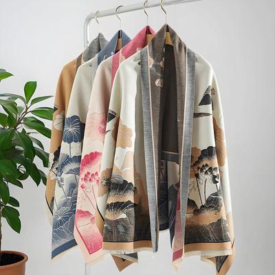 Snood d'hiver pour femme double face peinture à l'encre: Écharpe en imitation cachemire pour les pièces climatisées.