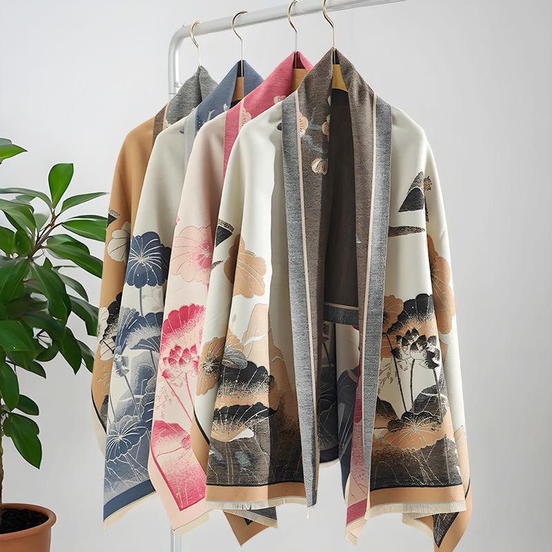 Double-Sided Women's Winter Ink Painting Snood: Imitation Cashmere Scarf for Air-Conditioned Rooms.