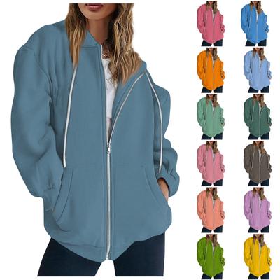 Women's Fashion Casual Printed Sweatshirt Long Sleeve With Pocket Cardigan Jacket Zipper Hoodie Coat