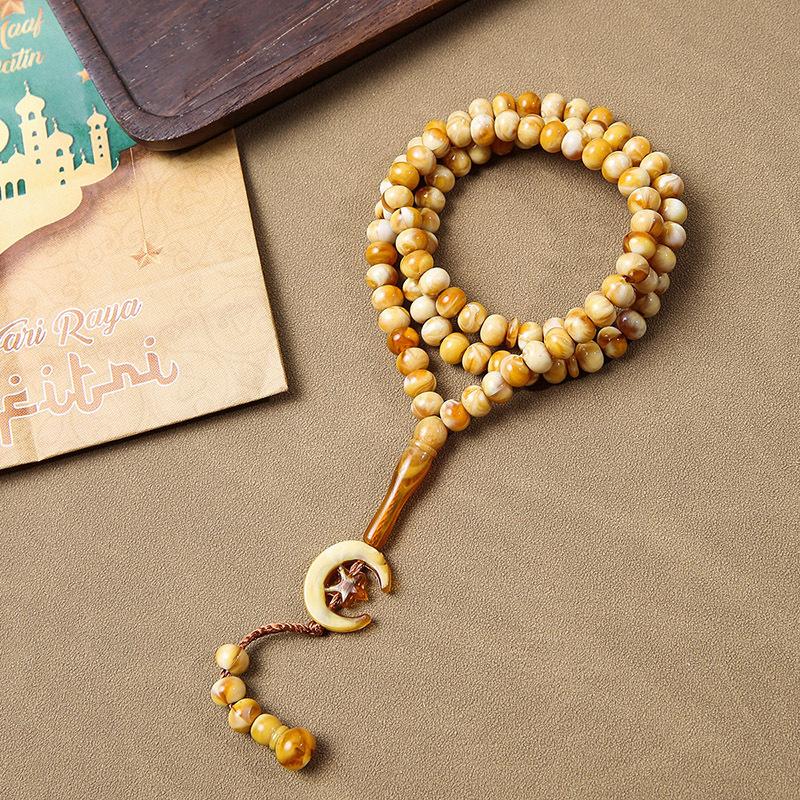 Mond Stern Rosenkranz Glatt Muslimische Tasbih Gebetsperlen Acrylperlen Halskette Exquisit 8mm Gebetsperlen Für Eid Al-Fitr Ramadan