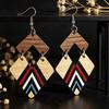European Retro Diamond Patchwork Two-Tone Wooden Ethnic Earrings
