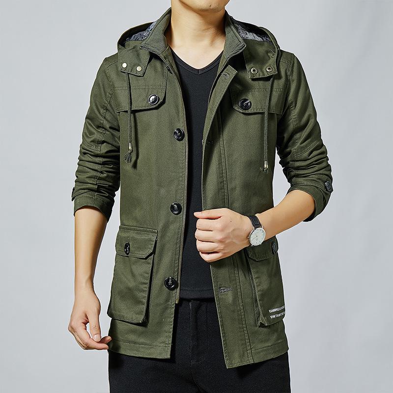

2022 Autumn/Winter Men s Korean Style Mid-Length Cotton Trench Coat 4XL армия зеленый