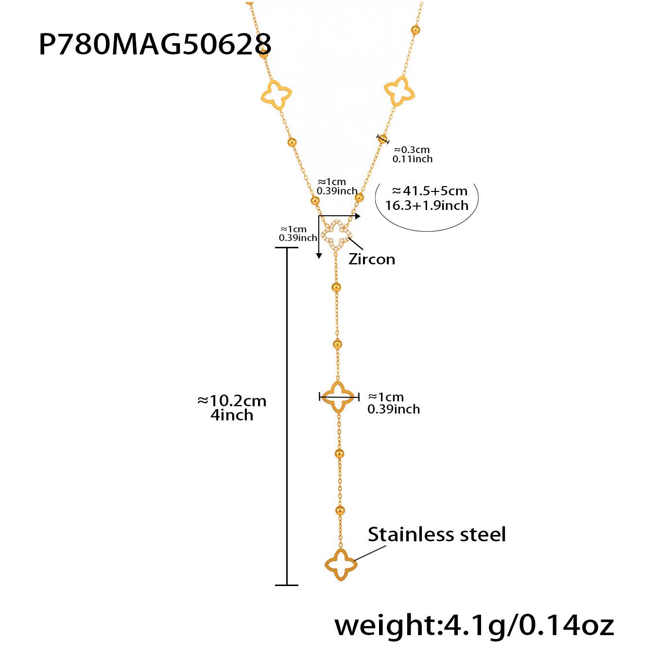 Qiong Yao 5A Zirkon Kleeblatt Goldbohne Quaste Doppellagig Stapelbar Schlüsselbein Kette Halskette white