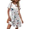 Dames Casual Jurk met Korte Mouwen, Bloemenprint, Ronde Hals, Tailleband en Zakken, Relaxte Pasvorm, Zomerjurk