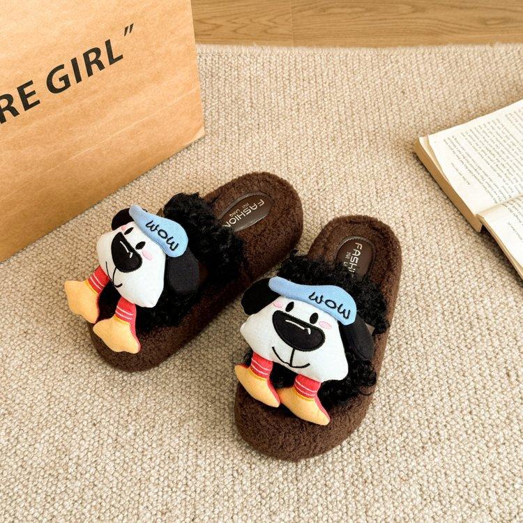

Cartoon cute cute personality puppy plush slippers women s 2025 autumn and winter new outer wear heightening non-slip fluff mop 35