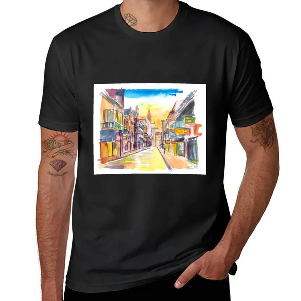 New Orleans Bourbon Street Scene at Sunrise T-Shirt boys whites Short sleeve tee quick drying graphics men clothings