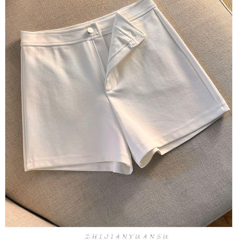 Black High-Waist Elastic A-Line Shorts for Women - Slim Fit, Pure Cotton, Hot Pants