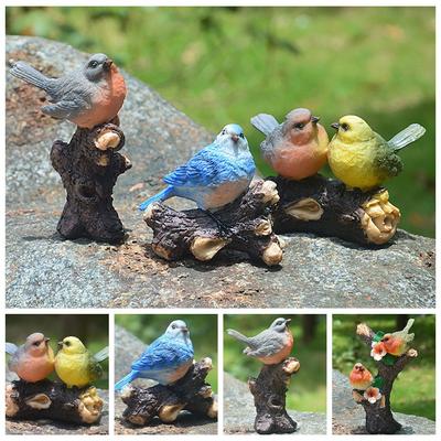 Bonsai Decoration Kingfisher Figurine Animal Sculpture Lifelike Bird Statue Sparrow On Branch