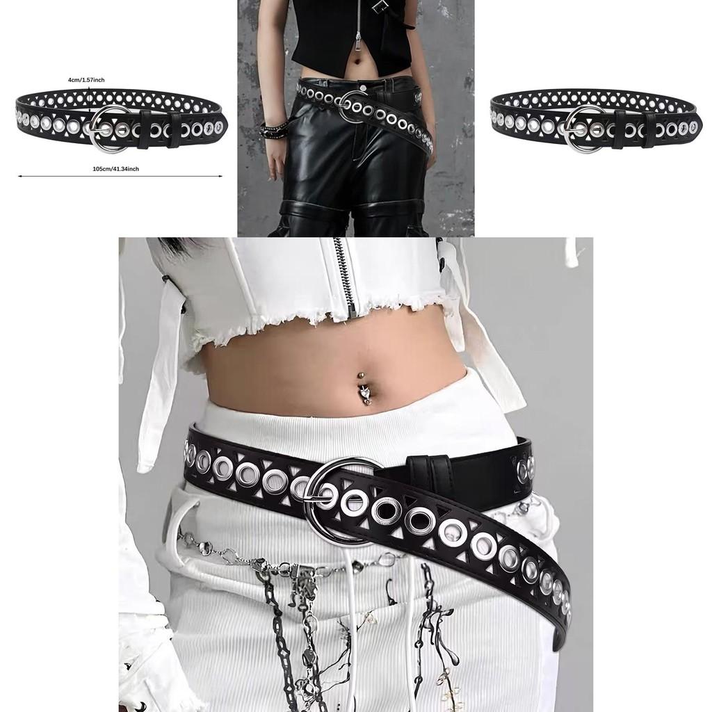 Retro Double Prong Metal Belt With Perforated Pattern For Street Style Look