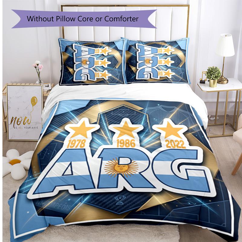 Set Biancheria da Letto Stampata Calcio Argentina 3 Pezzi Copriletto Traspirante Accogliente come Regalo per Inaugurazione Casa o Festa
