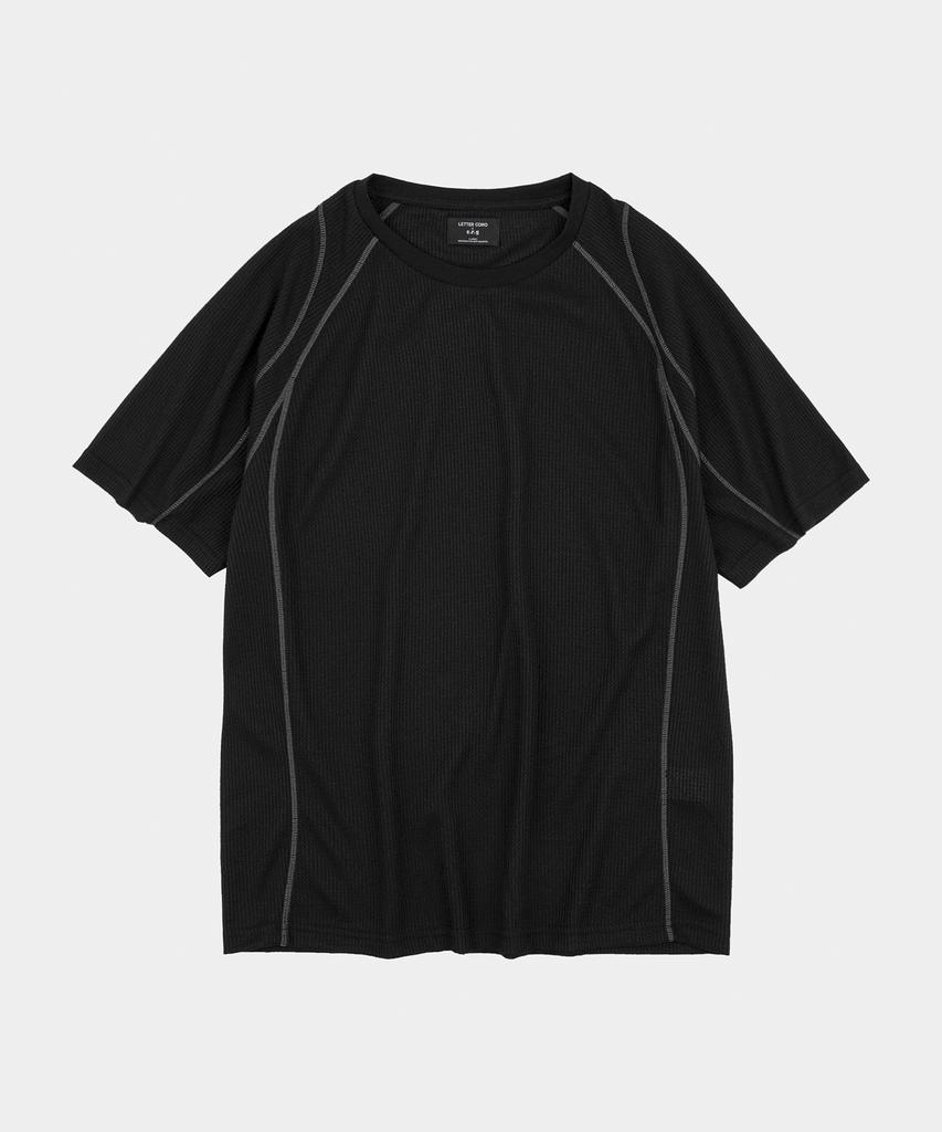 LETTERCOMO Raio Shell Waffle Sleeve Short Sleeve T-Shirt Black