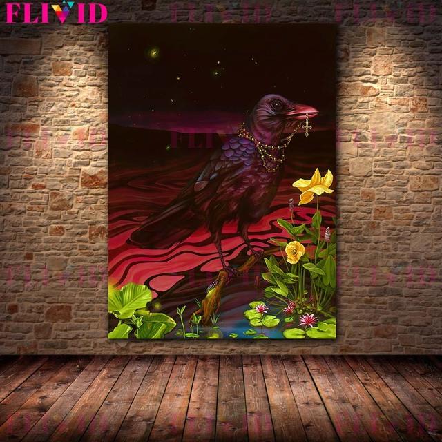 The White Deer Spirit and the White Wolf In the Forest "Retro Mural Art, Oil Painting, Magical Animal Art Poster