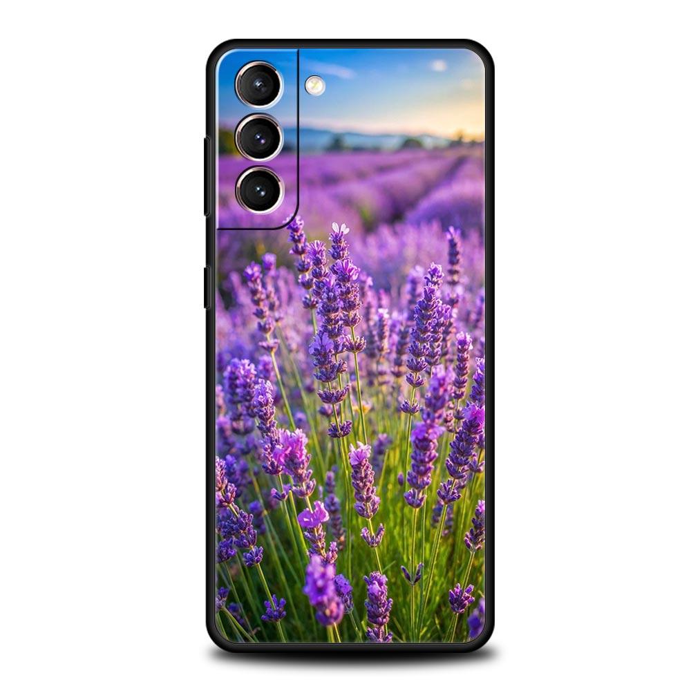 Simple Lavender Purple Flowers Phone Case For Samsung Galaxy S24 S23 S22 S20 Ultra S21 FE 5G S10 S9 Plus S10E S8 Soft Cover