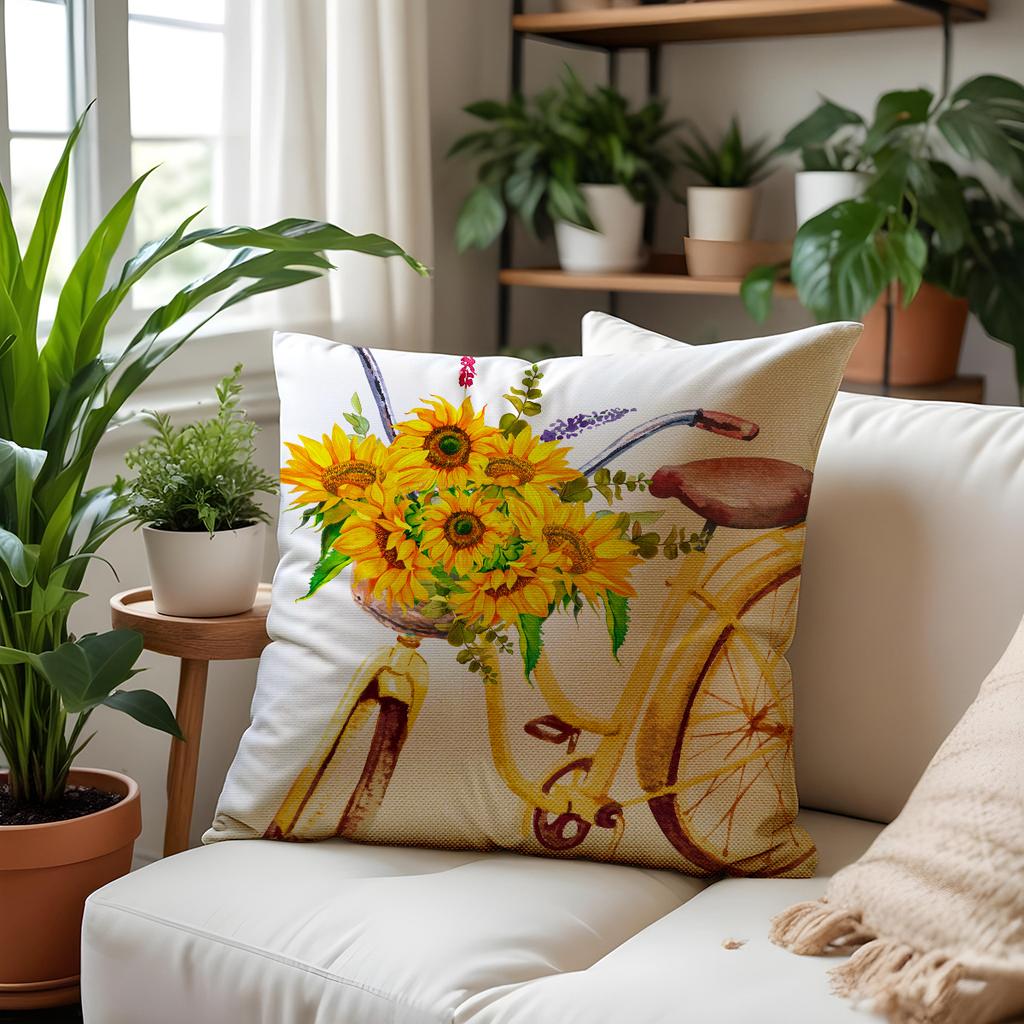 Simple and Versatile Linen Pillow Case Sunflower Spring Atmosphere Decoration Pillow Head Combination Pillow Sofa Pillow