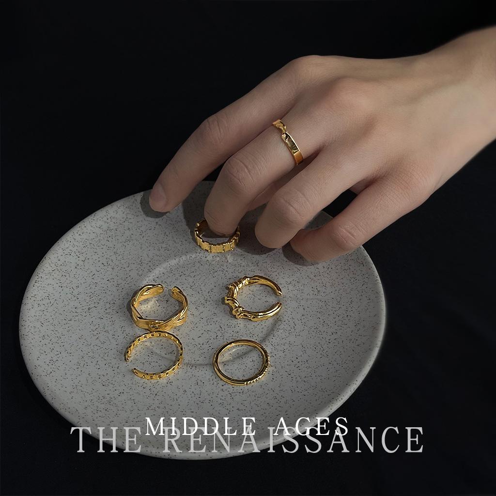 Light zircon gold ring collection literary retro index finger ring adjustable jewelry