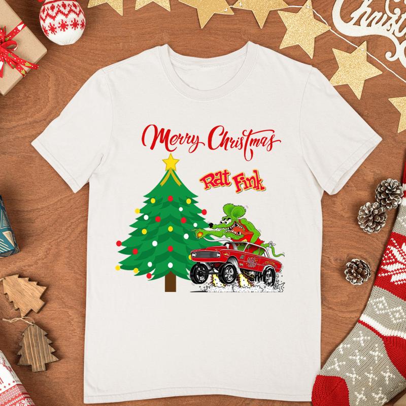 Merry Christmas Ed Roth Rat Fink Holliday White All Size T Shirt Ae01