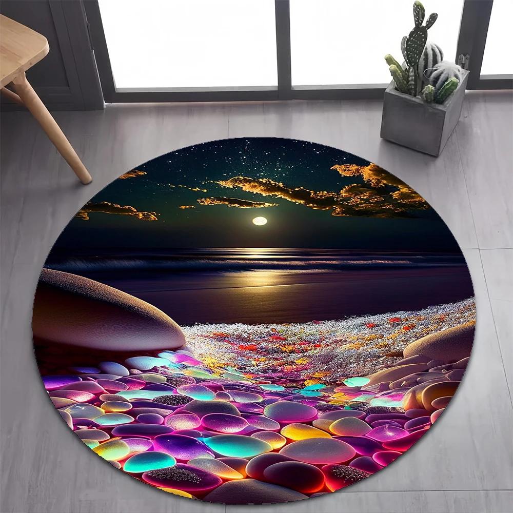 Colorful Pebble Rainbow Road Beach Stone 26 Style New Round Carpet Rug for Bedroom Living Room Decoration,pet Decor Floor Mat