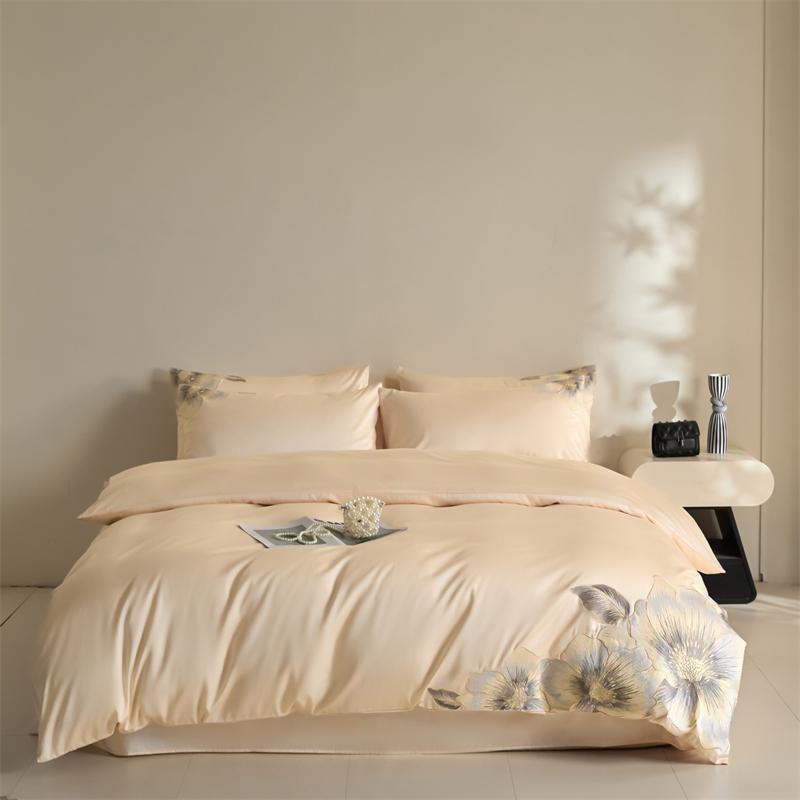 100% Egyptian Cotton Flowers Embroidery Luxury Bedding Set Single Double Queen King Duvet Cover Flat/Fitted Sheet Pillowcases