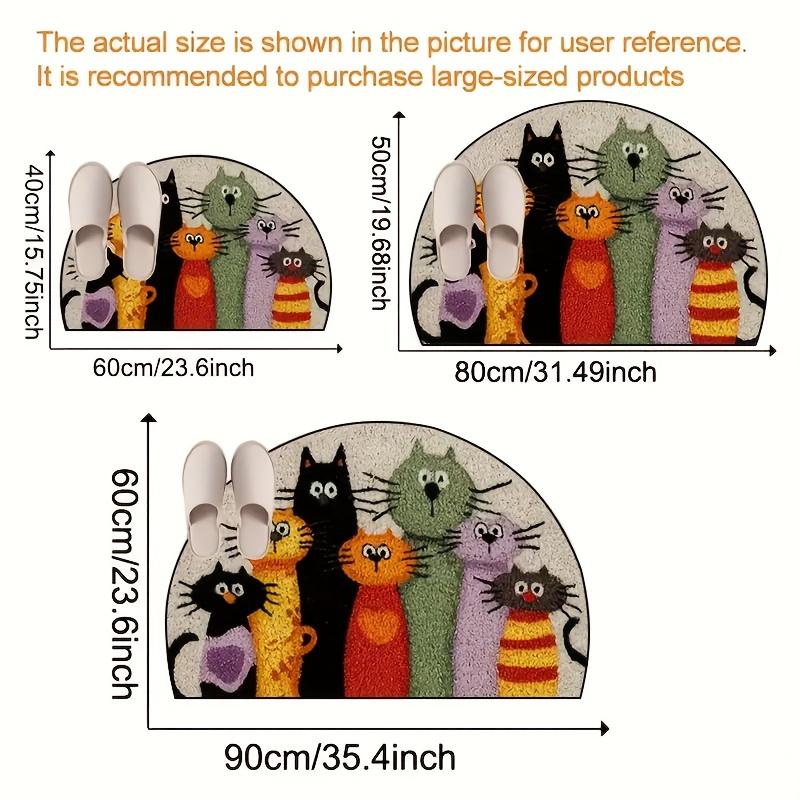 1 Stück Halbkreisförmige Humorvolle Cartoon-Katzenmatte - Bunt, Innen-/Außen-Fußmatte, Dekorative Eingangsmatte, Badezimmer-WC Rutschfeste Fußmatte