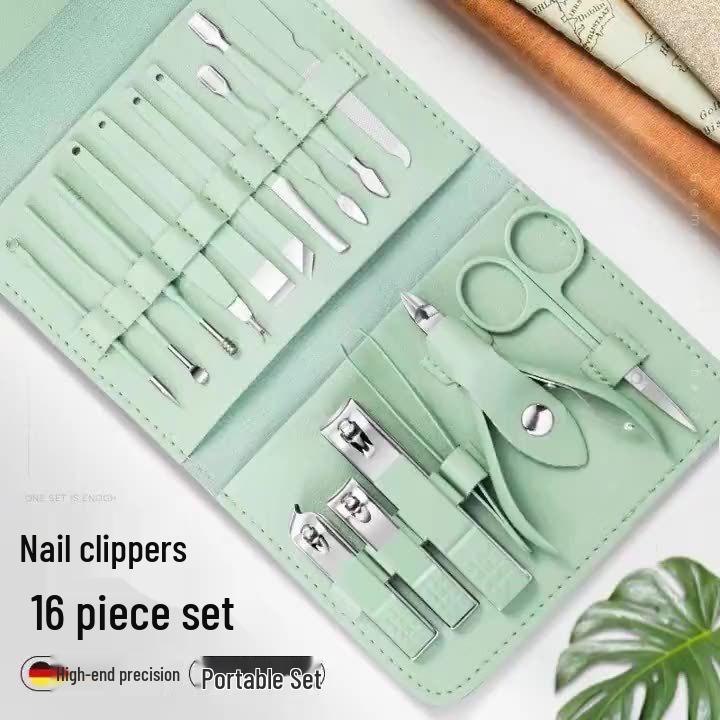 16-Piece Stainless Steel Nail Clipper and Pedicure Set with Slant-Edge Scissors