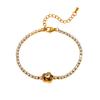 High-End Rhinestone-Inlaid Geometric Flower Bracelet: Japanese & Korean Inspired Stainless Steel Jewelry