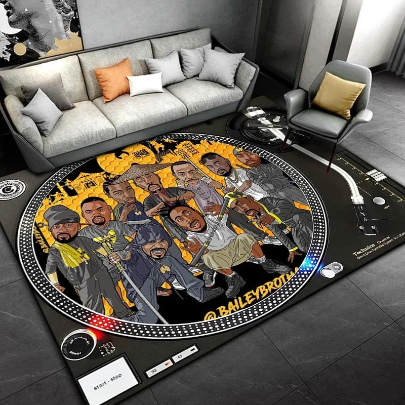 Living Room, Bedroom, Office,Black Carpet, Retro Disc Player Vinyl Records Pattern Carpet, Stain-resistant Carpet, Fast Delivery