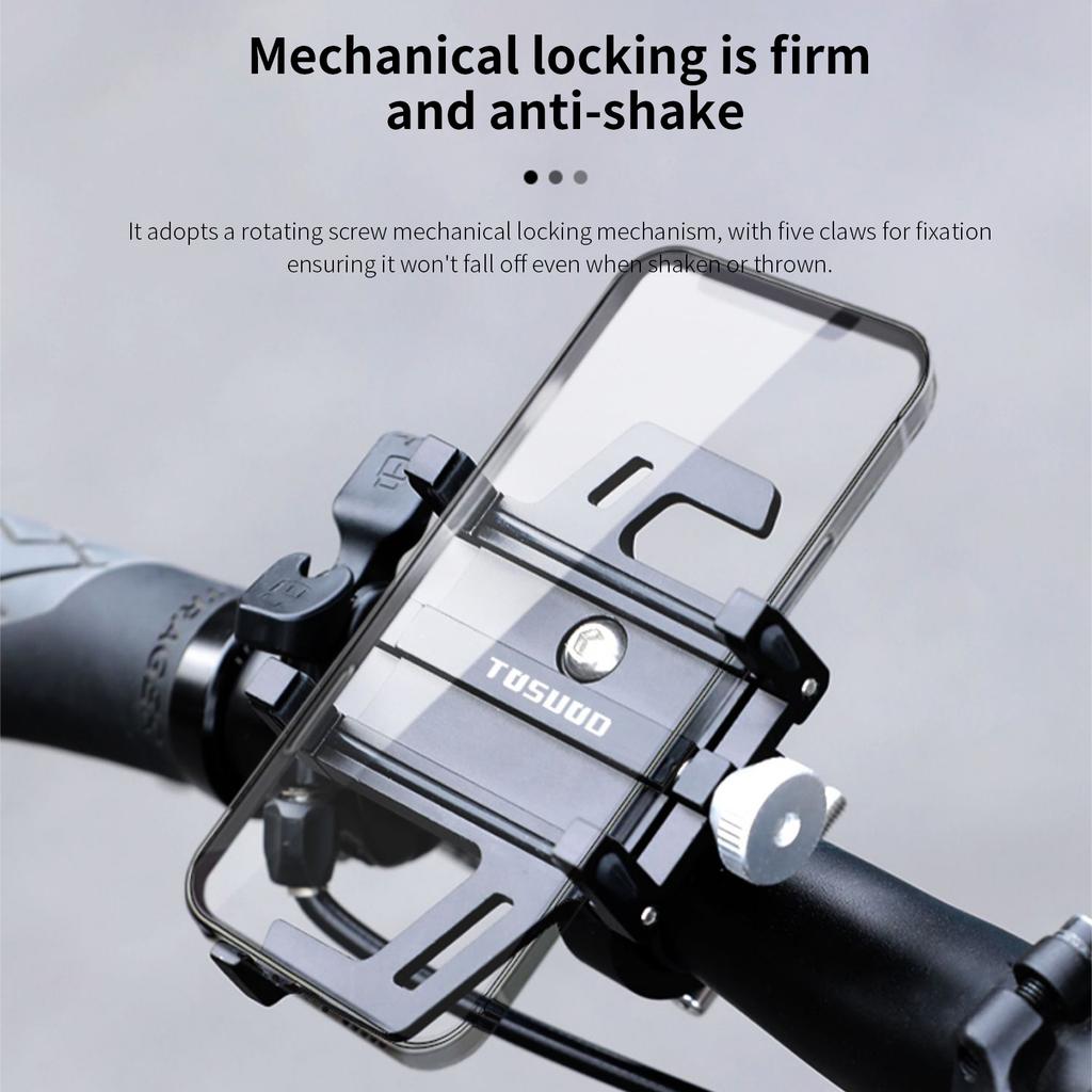 TOSUOD Bike Phone Holder Aluminum Alloy Adjustable 360 Rotation Bicycle Motorcycle Phone Mount Five Claws Mechanical Telescopic Cycling Accessories