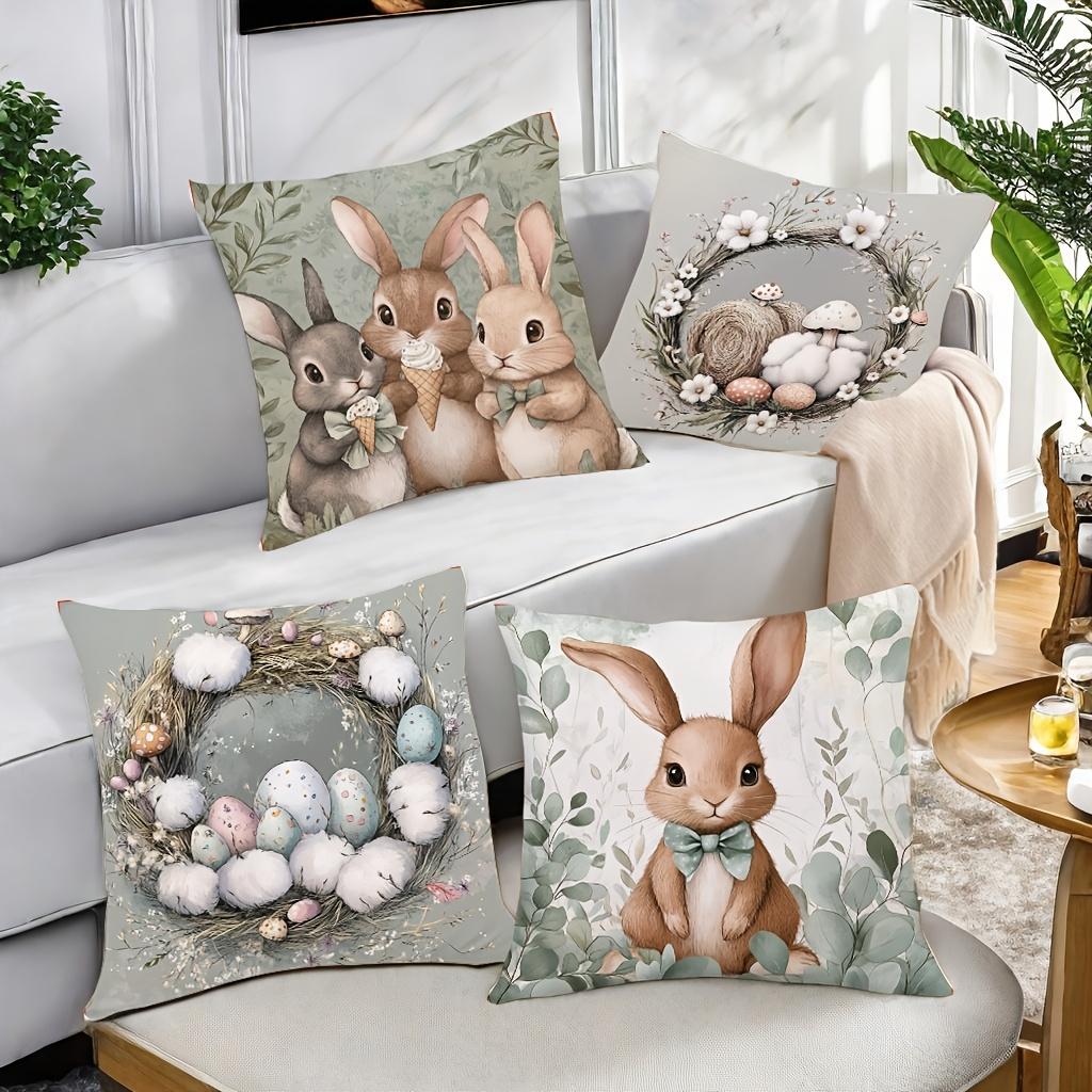 Cute Bunny Patterned Cushion Covers Easter Decorations Polyester pillowcase, sofa decorative cushion cov Headboard Pillow