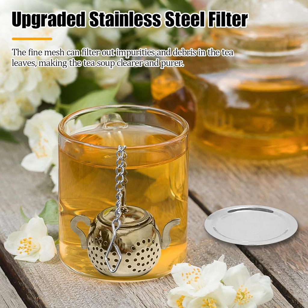 2PCS Tea Infuser,Tea Strainers for Loose Tea with Drip Dray,Fine Mesh Tea Steeper,Tea Diffuser with Chain Hook and Lid,Tea Infuser for Loose Leaf Tea