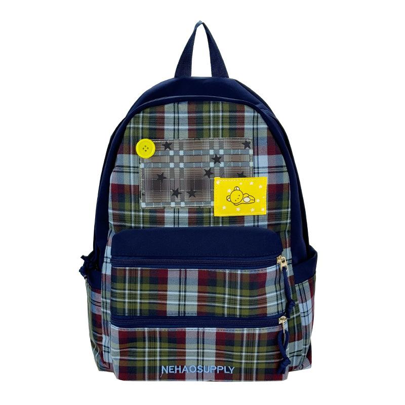 Schoolbag Large Capacity Student School Bag Vintage Plaid Student School Bag Leisure Travel Backpack Ultra Light Convenient Commuter Backpack