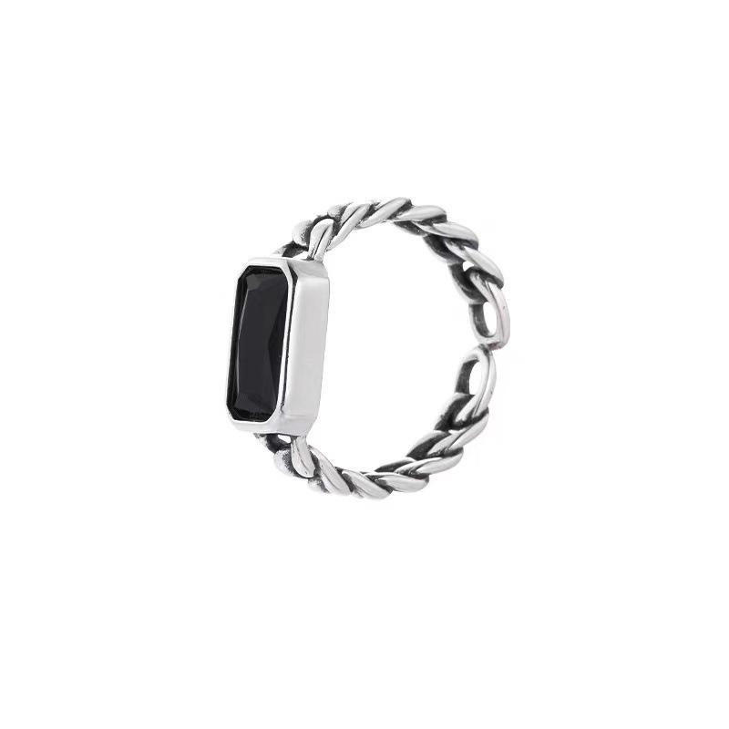 S925 Silver-Plated Black Agate Adjustable Index Finger Ring for Women - Trendy 2025 Design