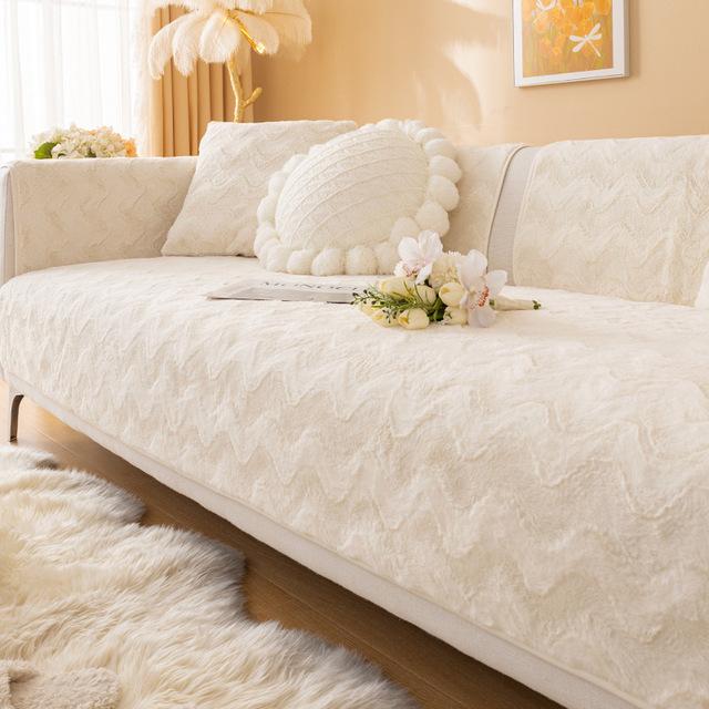 Faux Rabbit Fur Sofa Cover Non -Slip Plush Velvet L Shape Couch Slipcover Furniture Protector Sofa Chaise Cover Lounge