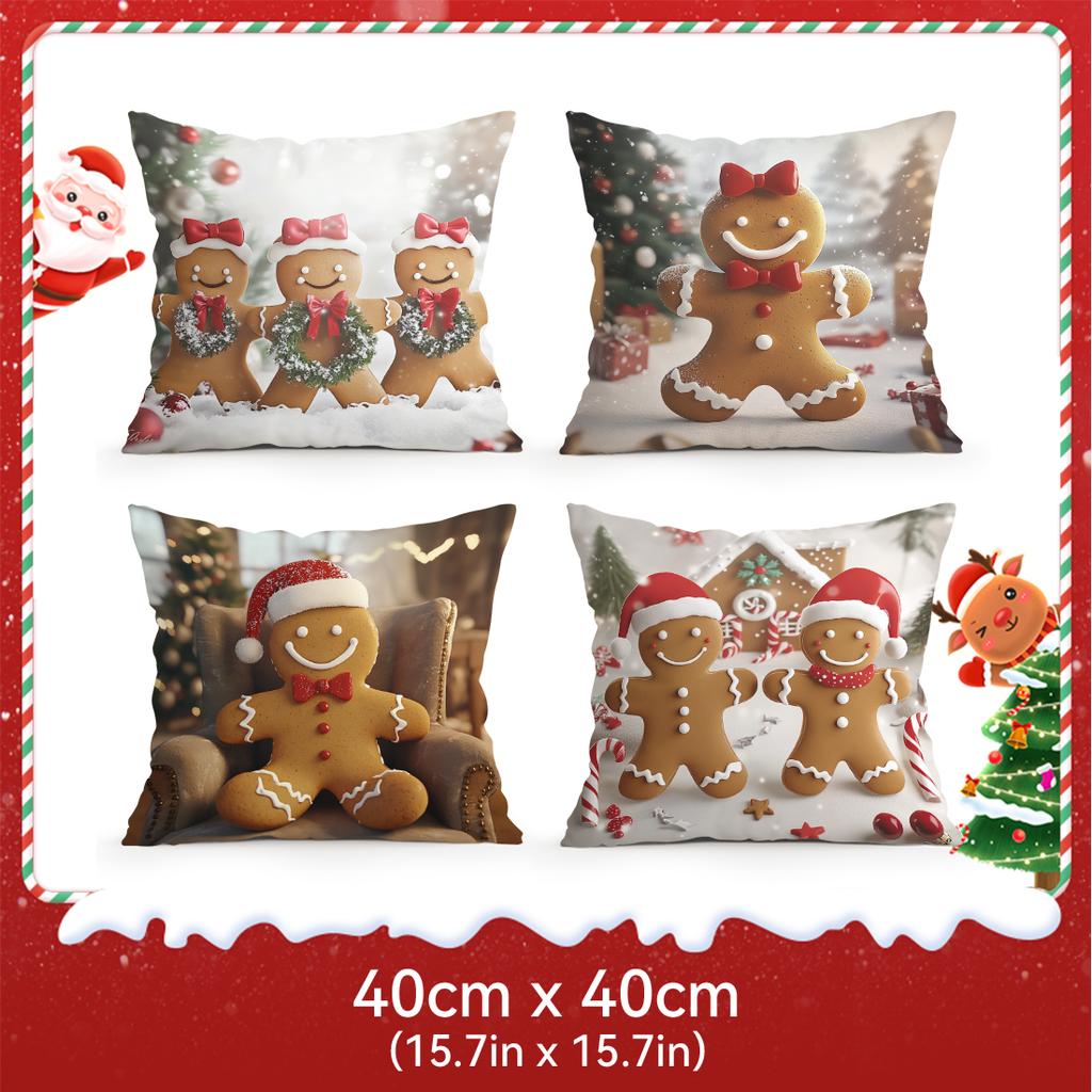 Christmas Gingerbread Man Pillowcase Bedroom Sofa Cushion Cover 100% Polyester Living Room Cushion Pillowcase Home Decor