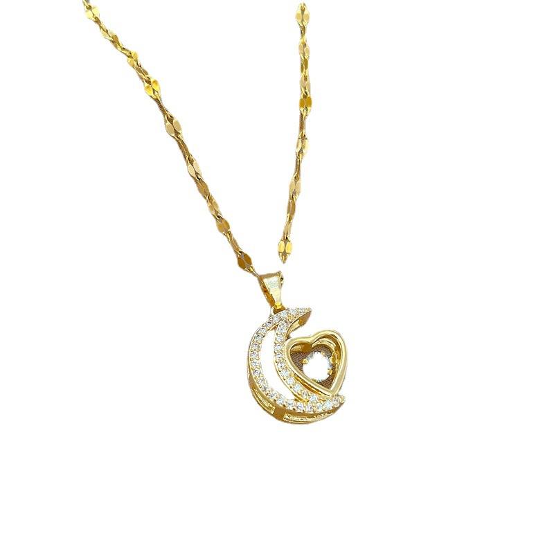 Light Luxury Moon Love Smart Micro Inlaid Real Gold Necklace Women'S Transfer Collarbone Chain With Jewelry