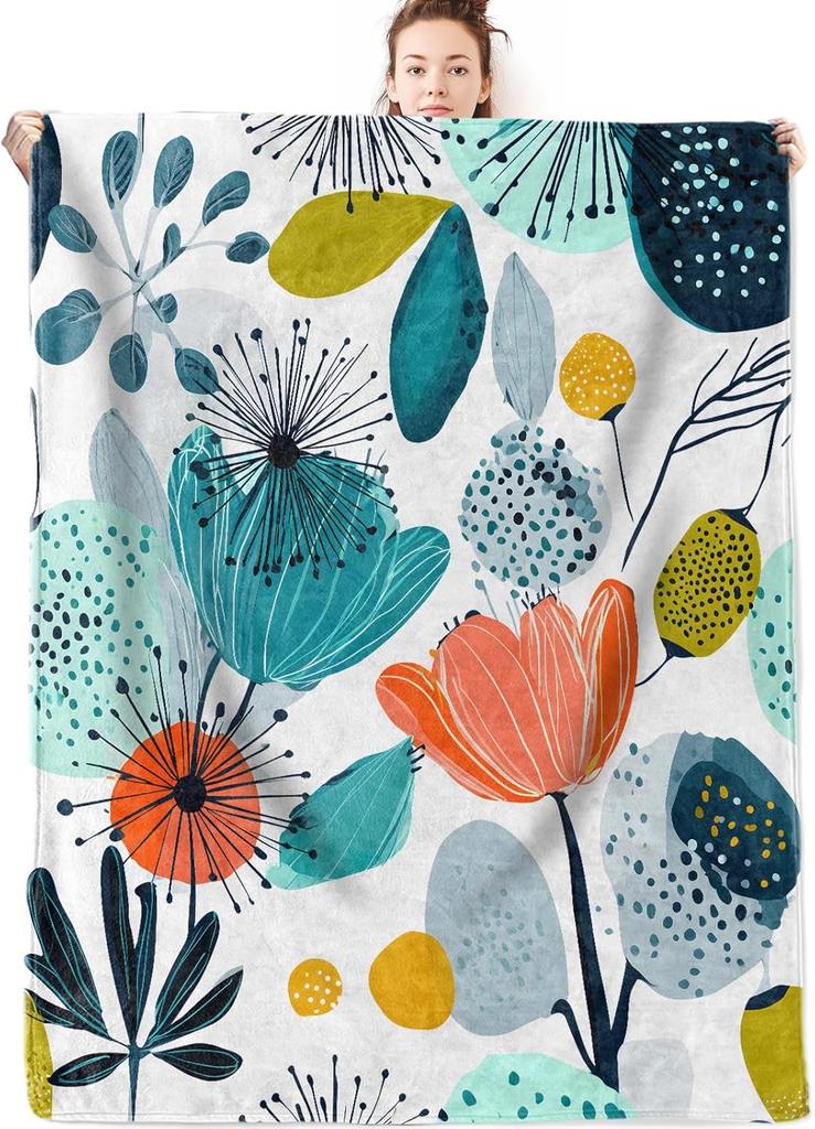 GUOYU Blanket Cherry Blossom Flannel Blanket Gifts for Floral LoverJapanese Watercolor Flower Branch Throw Blankets with Beige Backgroundfor