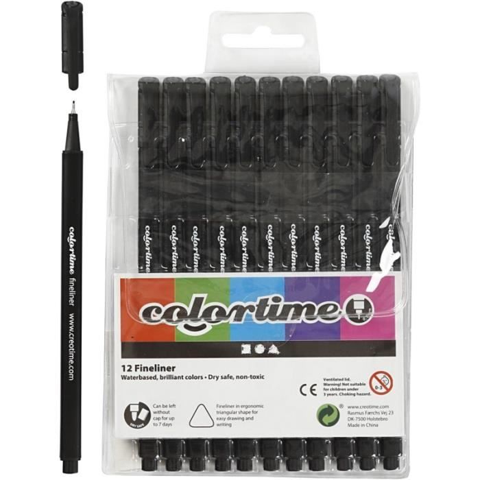 Fineliner Pens - Colortime - 12 Pcs - Line: 0.6-0.7 Mm - Multicolor - Ergonomic