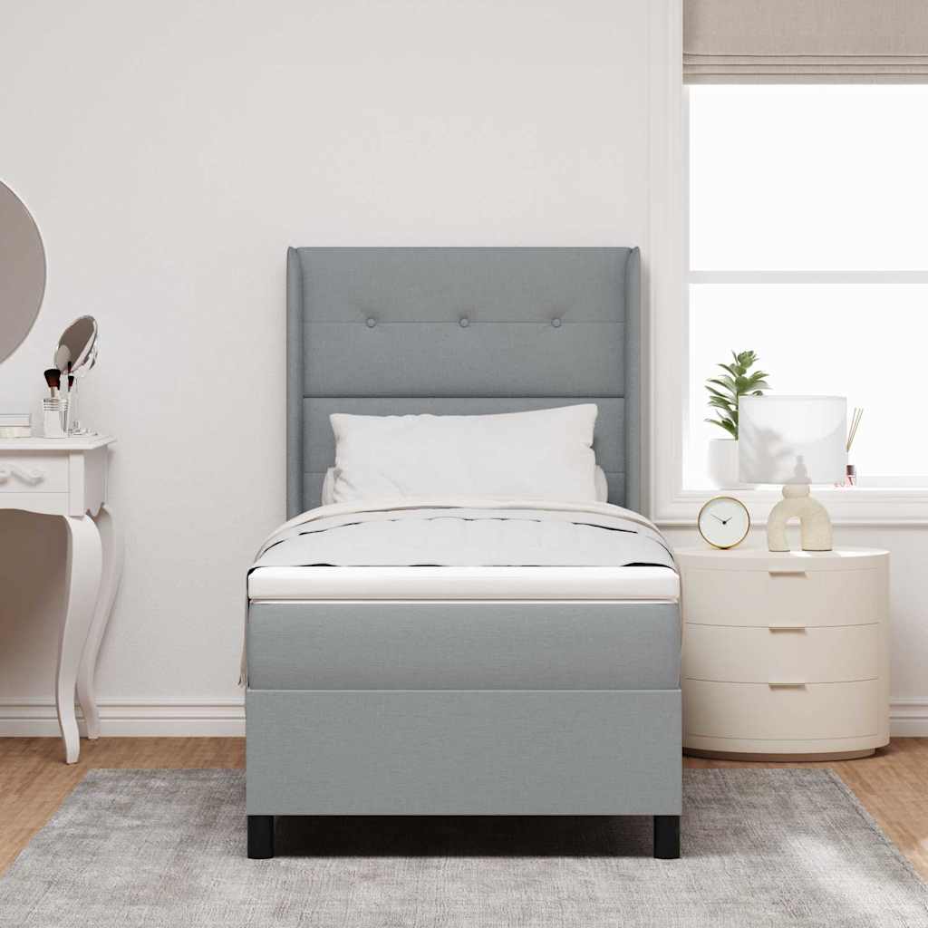 LED Boxspring Bed with Headboard Light Gray 100 X 200 Cm Fabric