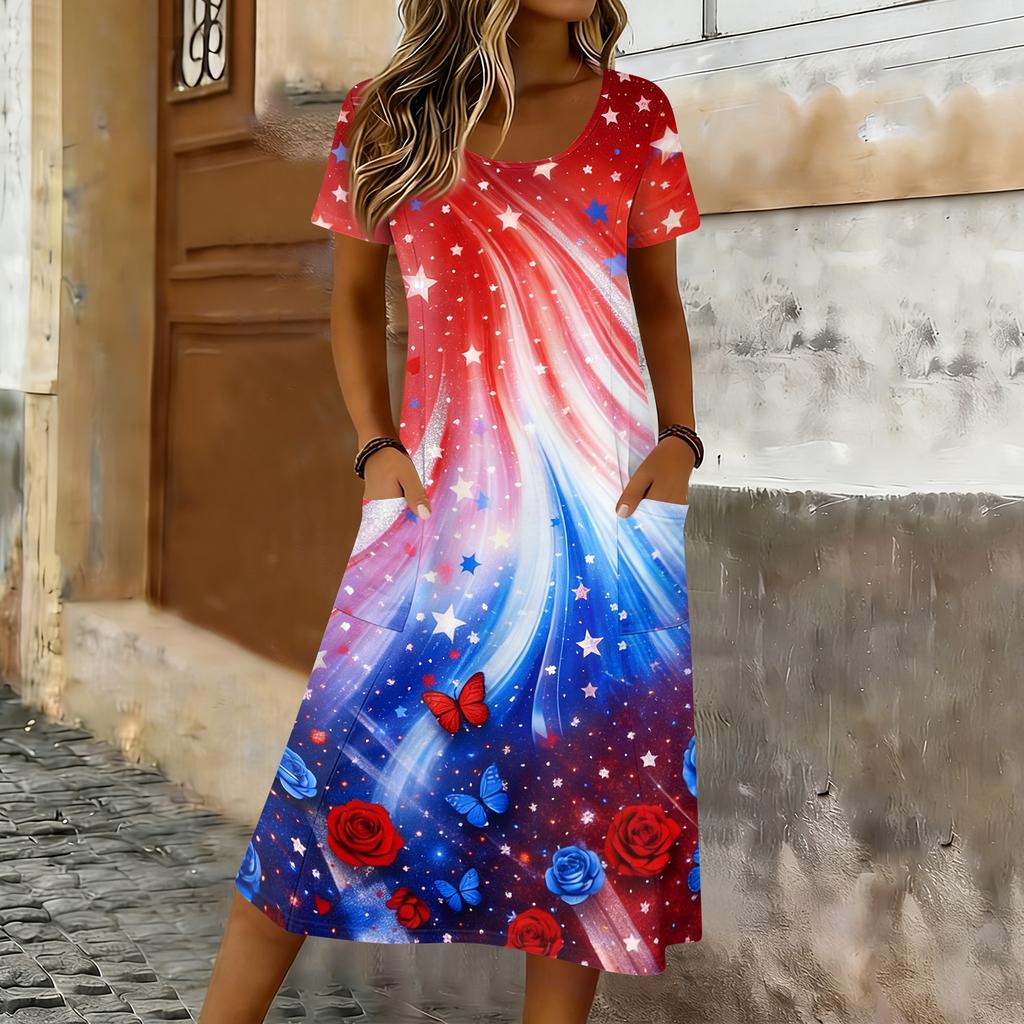 Summer Dresses for Women 2026 Casual Midi Dresses for Women with Butterfly Print Graduation Dress and Floral Dress for Daily Wear