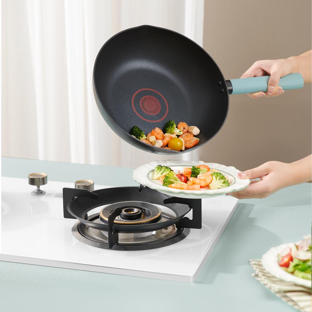 lanmi Non Stick Wok Pan with Lid Titanium Ceramic Pan Aluminum Alloy Stir-fry Pan Flat Bottom Pow Wok Pan For All Stovetops LM02