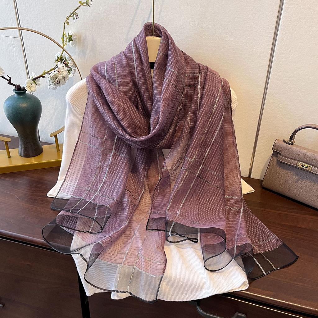 New Spring and Summer Fashion Style Gold and Silver Silk Long Shawl Dual-purpose Silk Scarf Warm Korean Silk Blended Scarf for Women