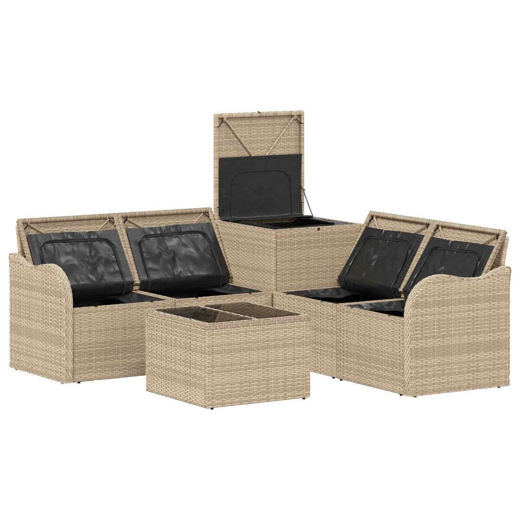 Sofa Set 6 Pieces Beige and Cream White Poly Rattan and Steel